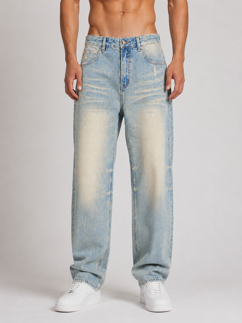 SUN FADE RAW HEM DENIM JEANS