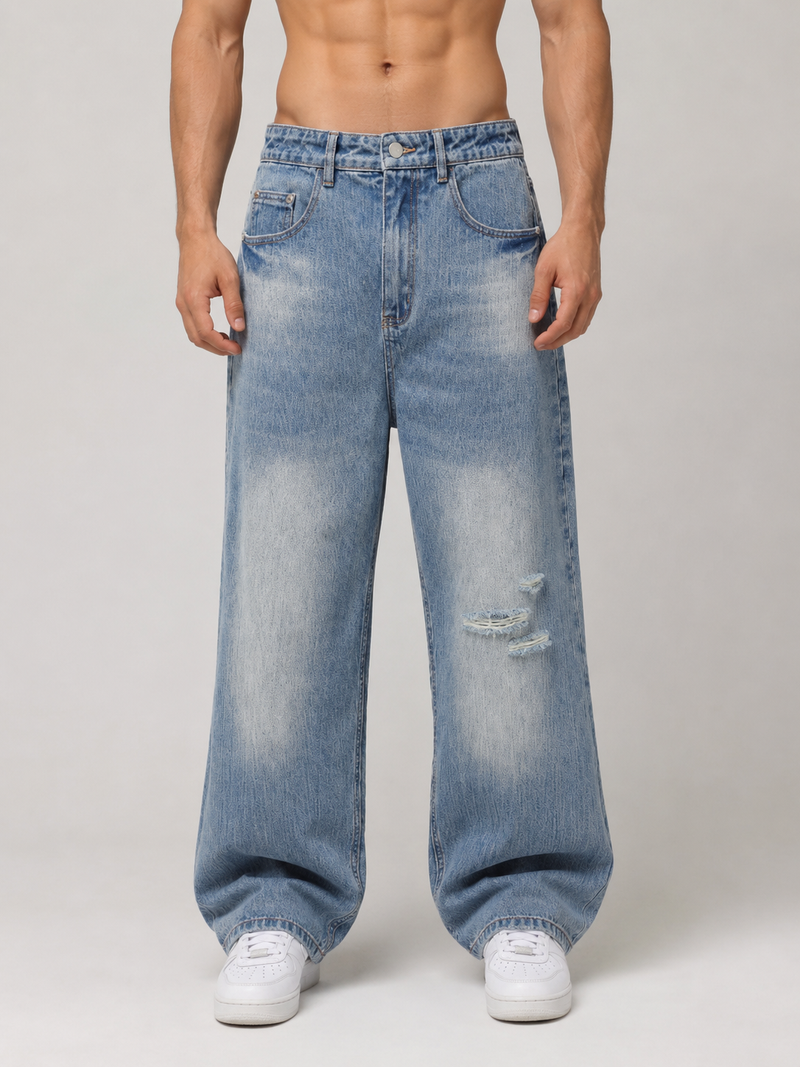VINTAGE WASH DISTRESSED DENIM JEANS