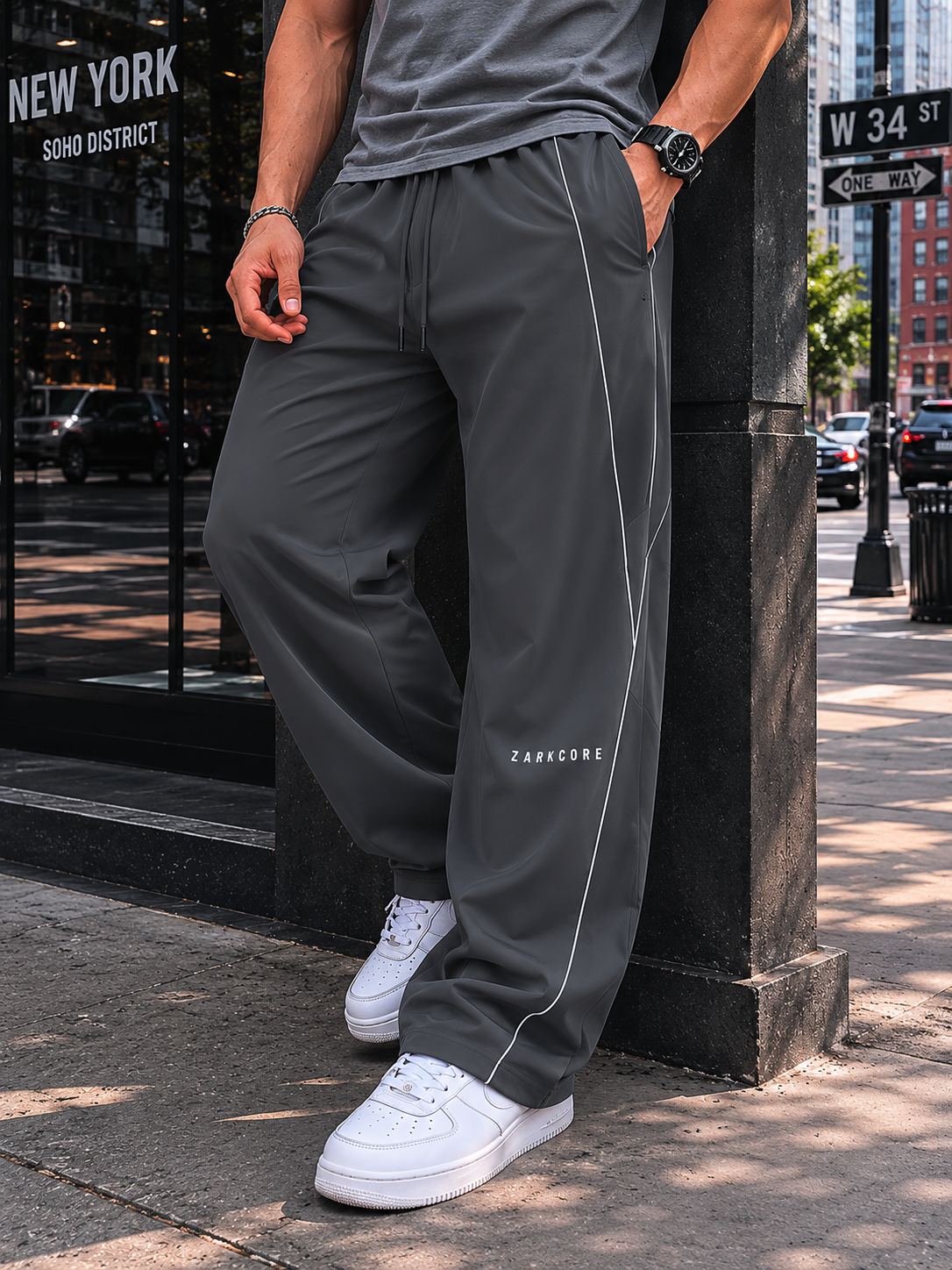 REFLECTION STRIPED STRAIGHT-LEG SWEATPANTS