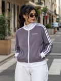 CONTRAST SIDE STRIPE FLEECE CROPPED TRACK JACKET