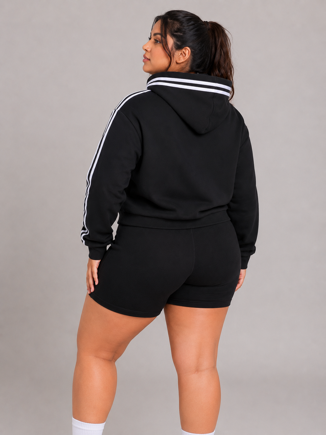 CONTRAST SIDE STRIPE CROPPED HOODIE