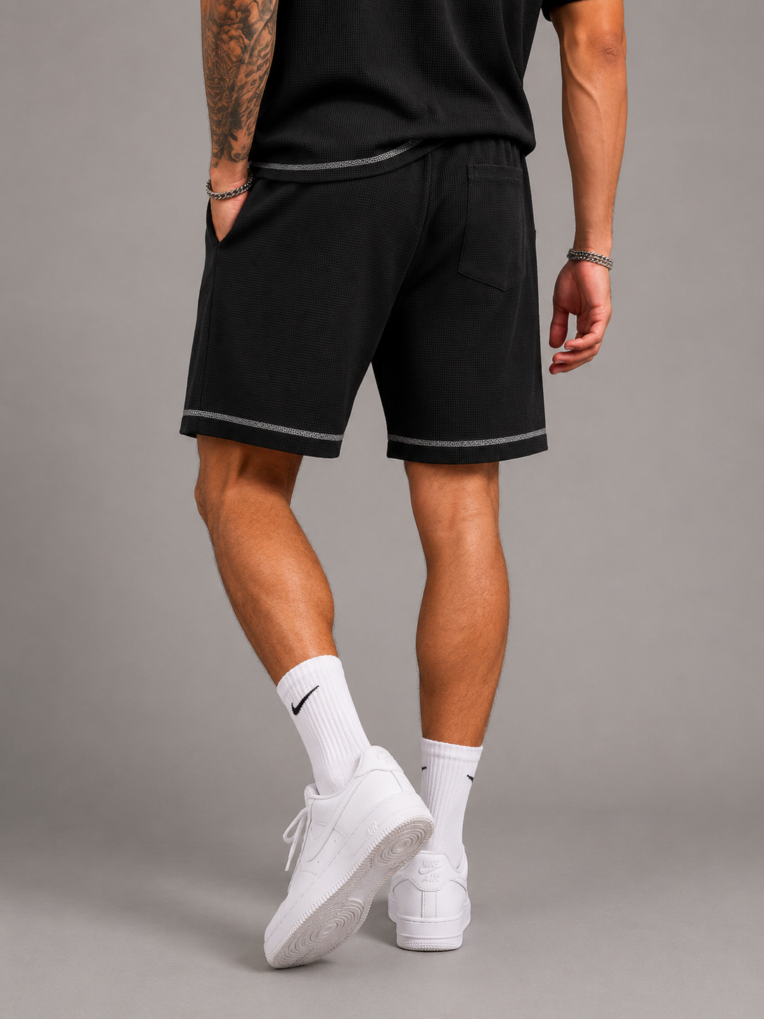 UNISEX SUNFADE WAFFLE RAW HEM SHORTS