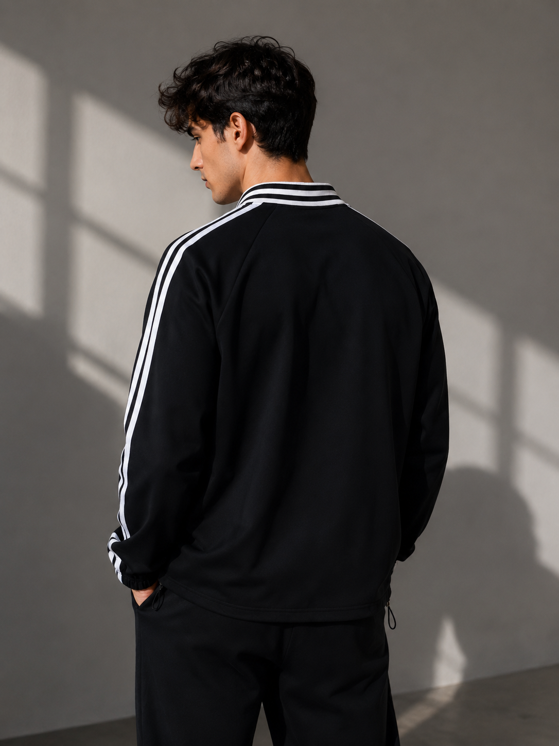 CONTRAST STRIPED LAPEL COLLAR SWEATSHIRT