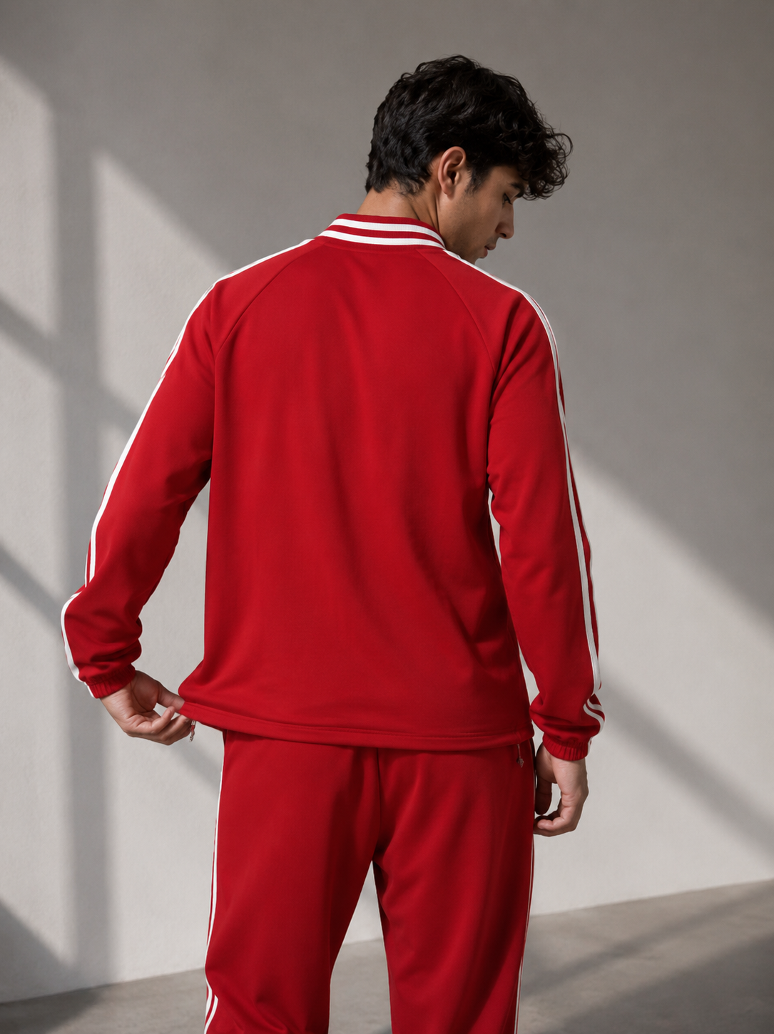 CONTRAST STRIPED LAPEL COLLAR SWEATSHIRT