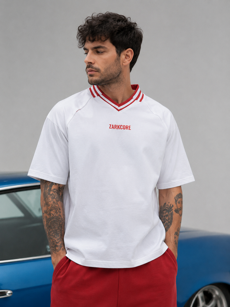 CONTRAST LAPEL COLLAR BOXY T-SHIRT