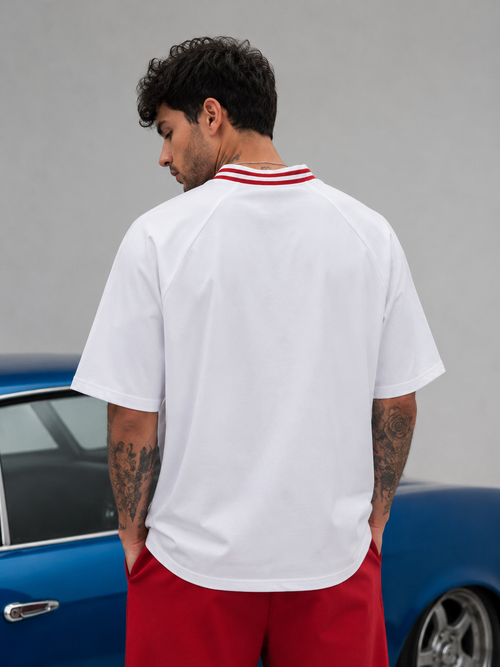 CONTRAST LAPEL COLLAR BOXY T-SHIRT