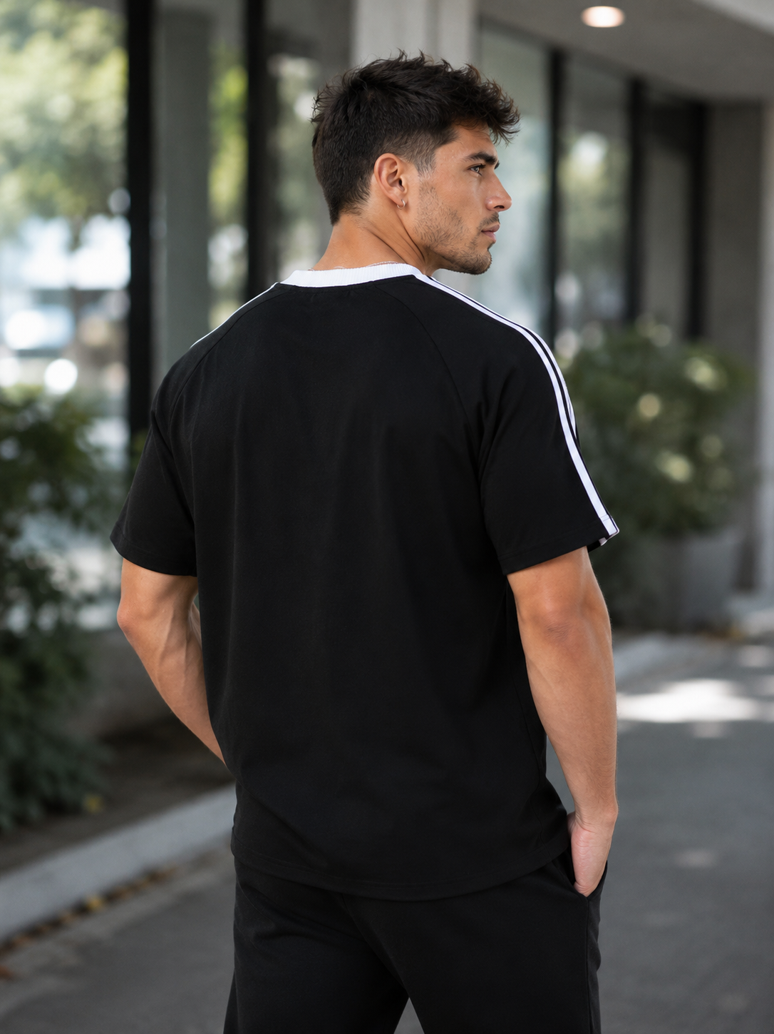 CONTRAST TAPE CREWNECK COTTON T-SHIRT