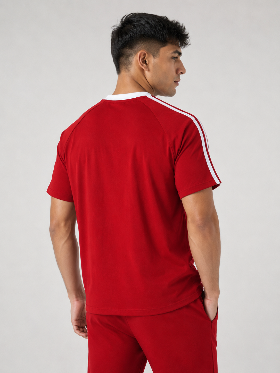 CONTRAST TAPE CREWNECK COTTON T-SHIRT