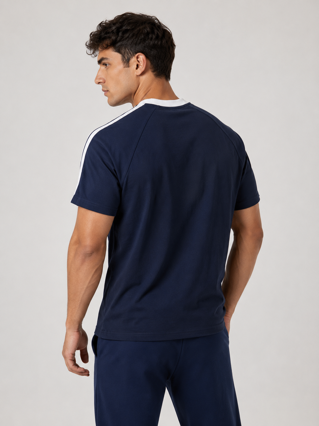 CONTRAST TAPE CREWNECK COTTON T-SHIRT