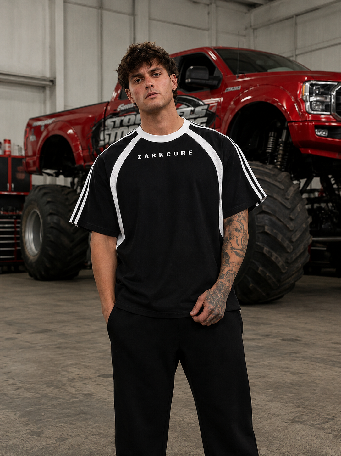 CONTRAST STRIPES PANEL MESH T-SHIRT