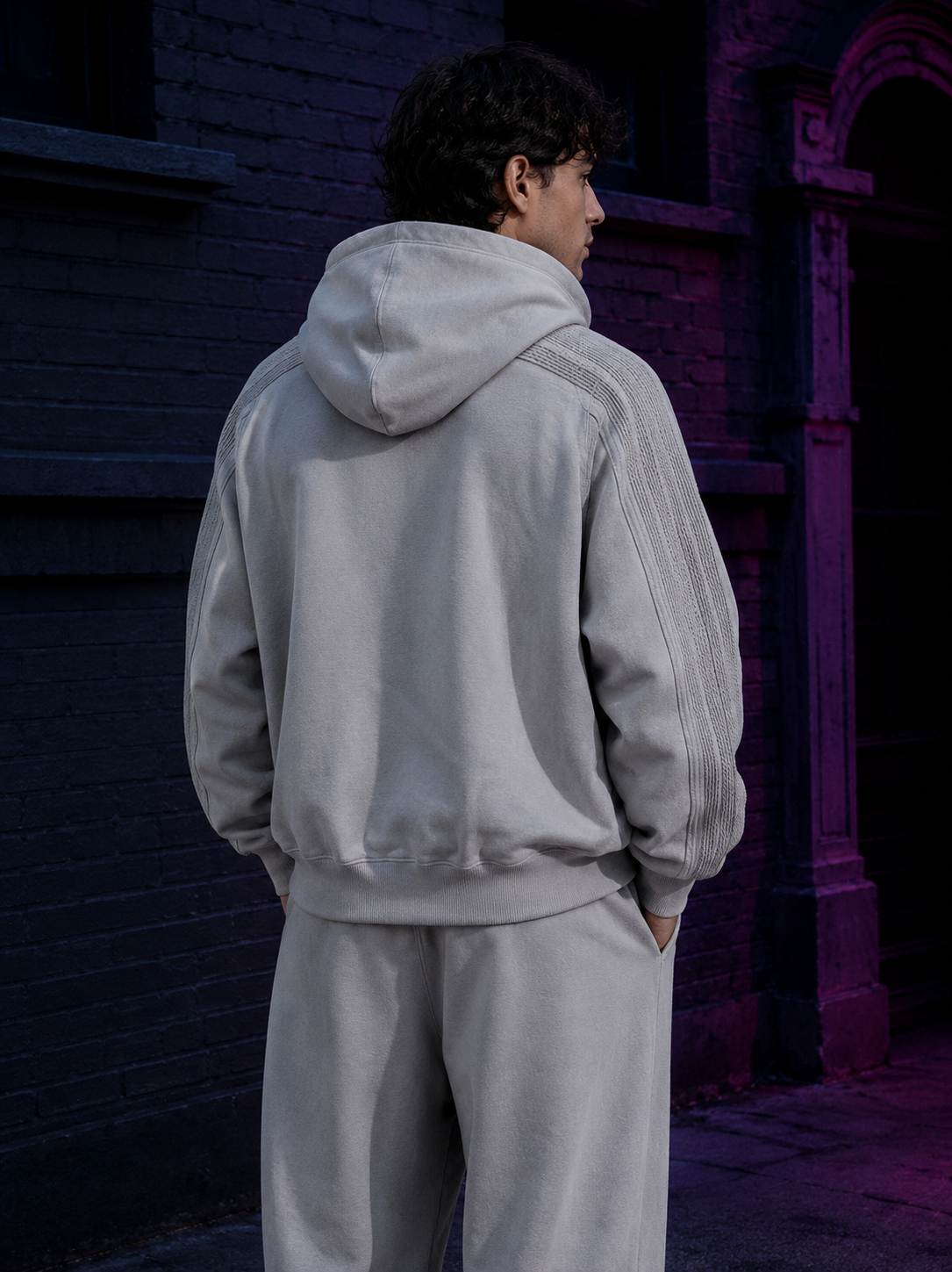 SNOW WASHED TAPE RAW EDGE ZIP HOODIE