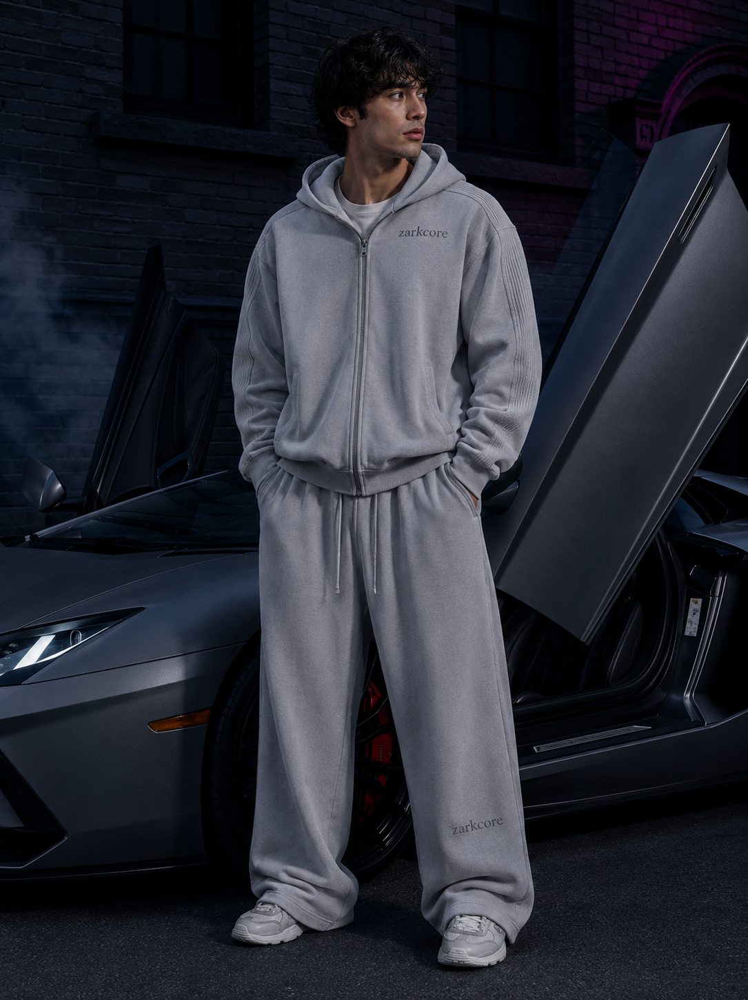 SNOW WASHED TAPE RAW EDGE ZIP HOODIE
