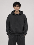 SNOW WASHED TAPE RAW EDGE ZIP HOODIE