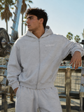 CONTRAST-STITCHED BOXY FLEECE ZIP HOODIE