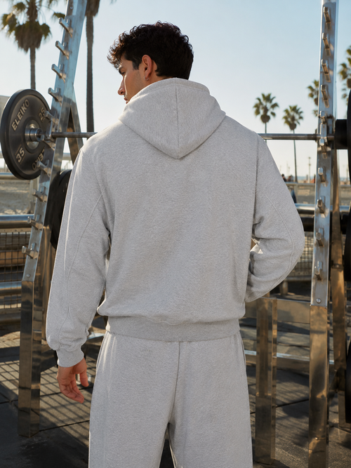 CONTRAST-STITCHED BOXY FLEECE ZIP HOODIE