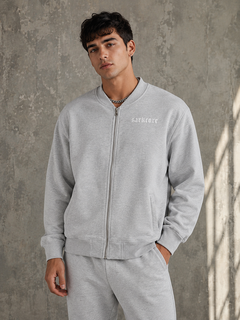 ESSENTIAL ZIP-UP FLEECED VARSITY JACKET