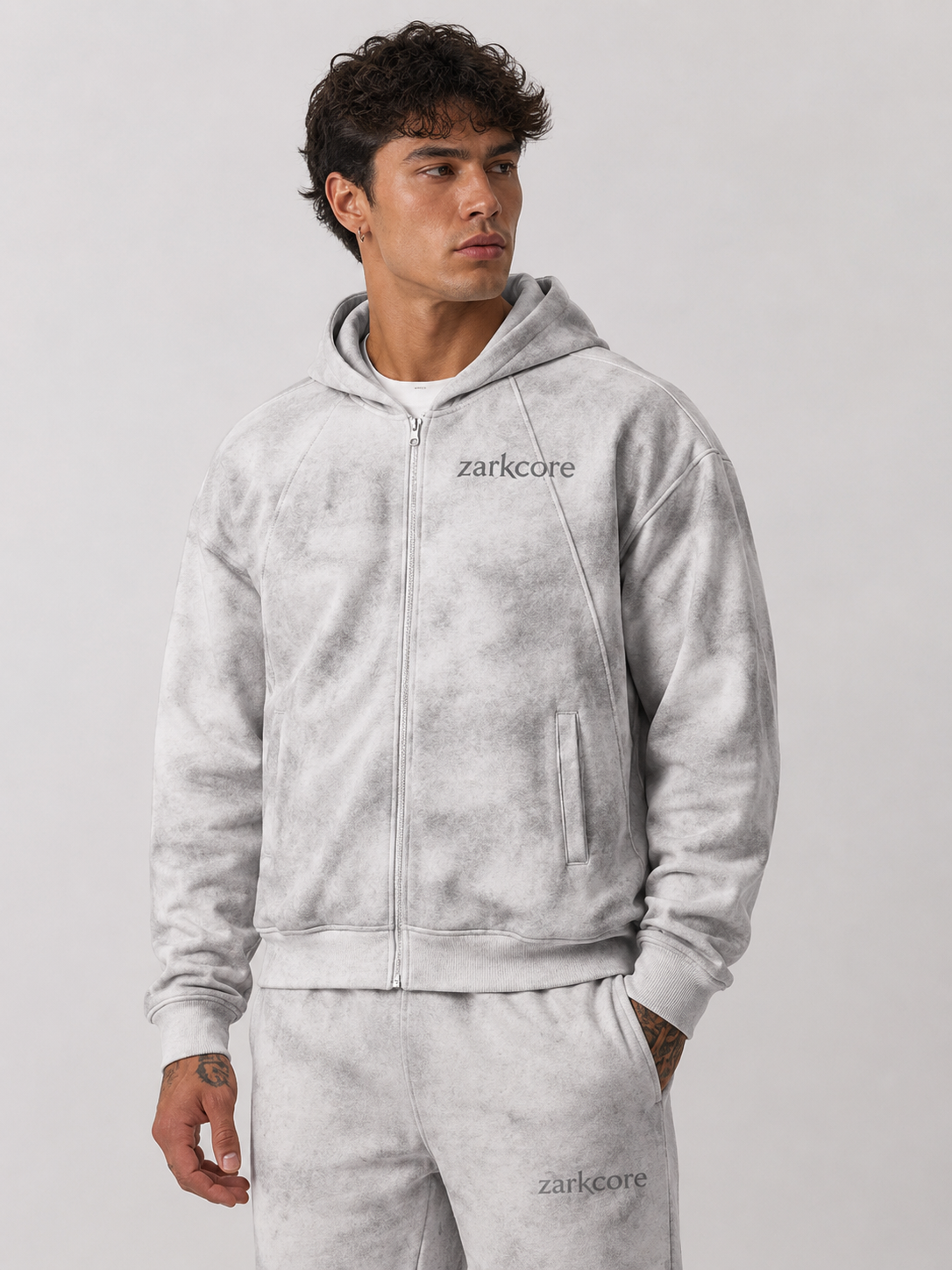 DIRTY WASHED ZIP-UP FLEECE HOODIE