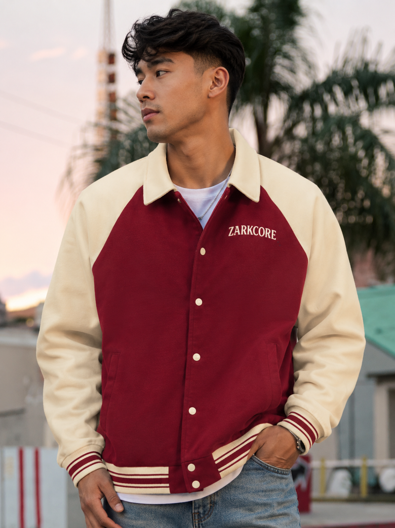 CONTRAST RAGLAN SLEEVE BASEBALL JACKET