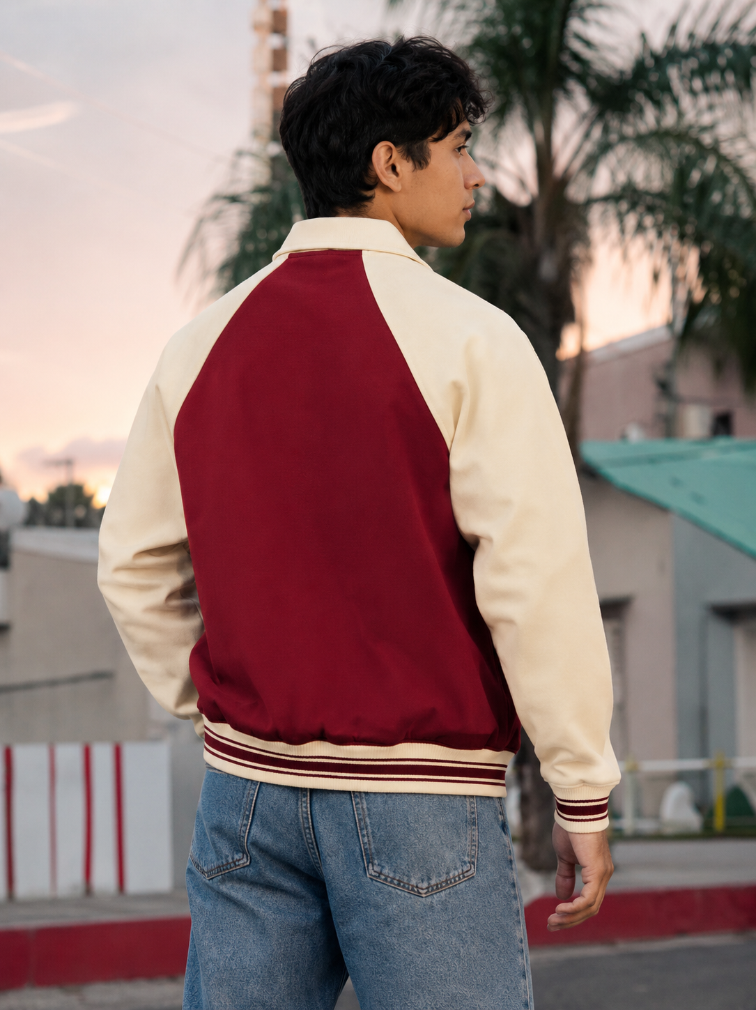 CONTRAST RAGLAN SLEEVE BASEBALL JACKET