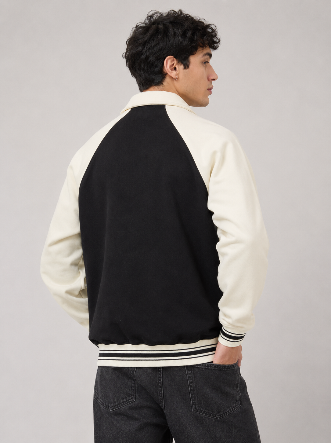 CONTRAST RAGLAN SLEEVE BASEBALL JACKET
