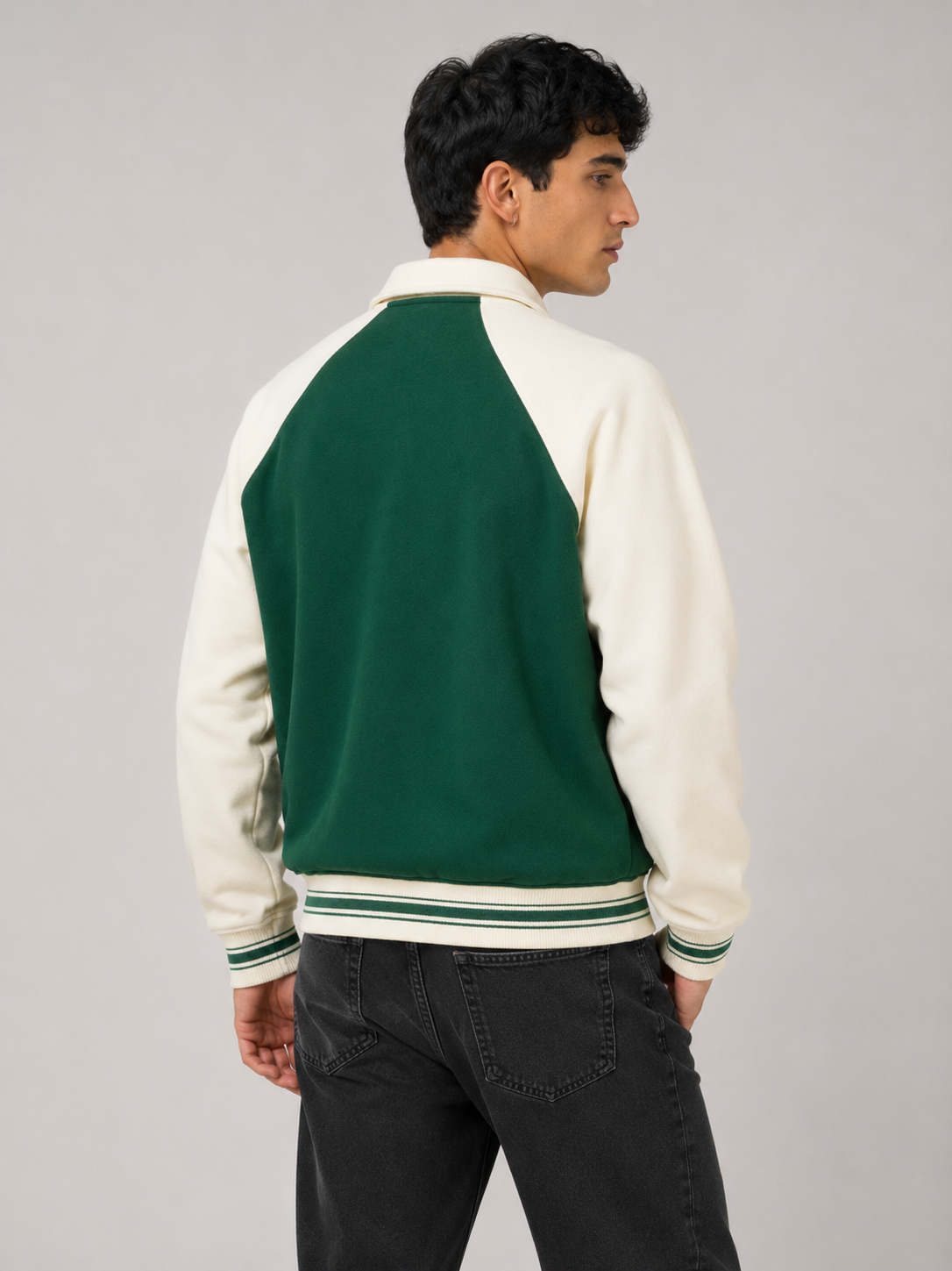 CONTRAST RAGLAN SLEEVE BASEBALL JACKET