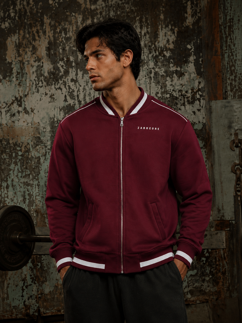CONTRAST PIPING ZIP BOMBER JACKET