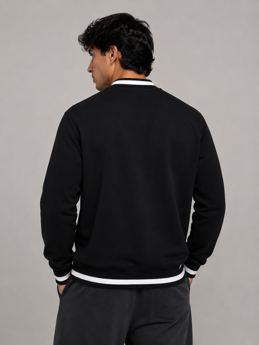 CONTRAST PIPING ZIP BOMBER JACKET