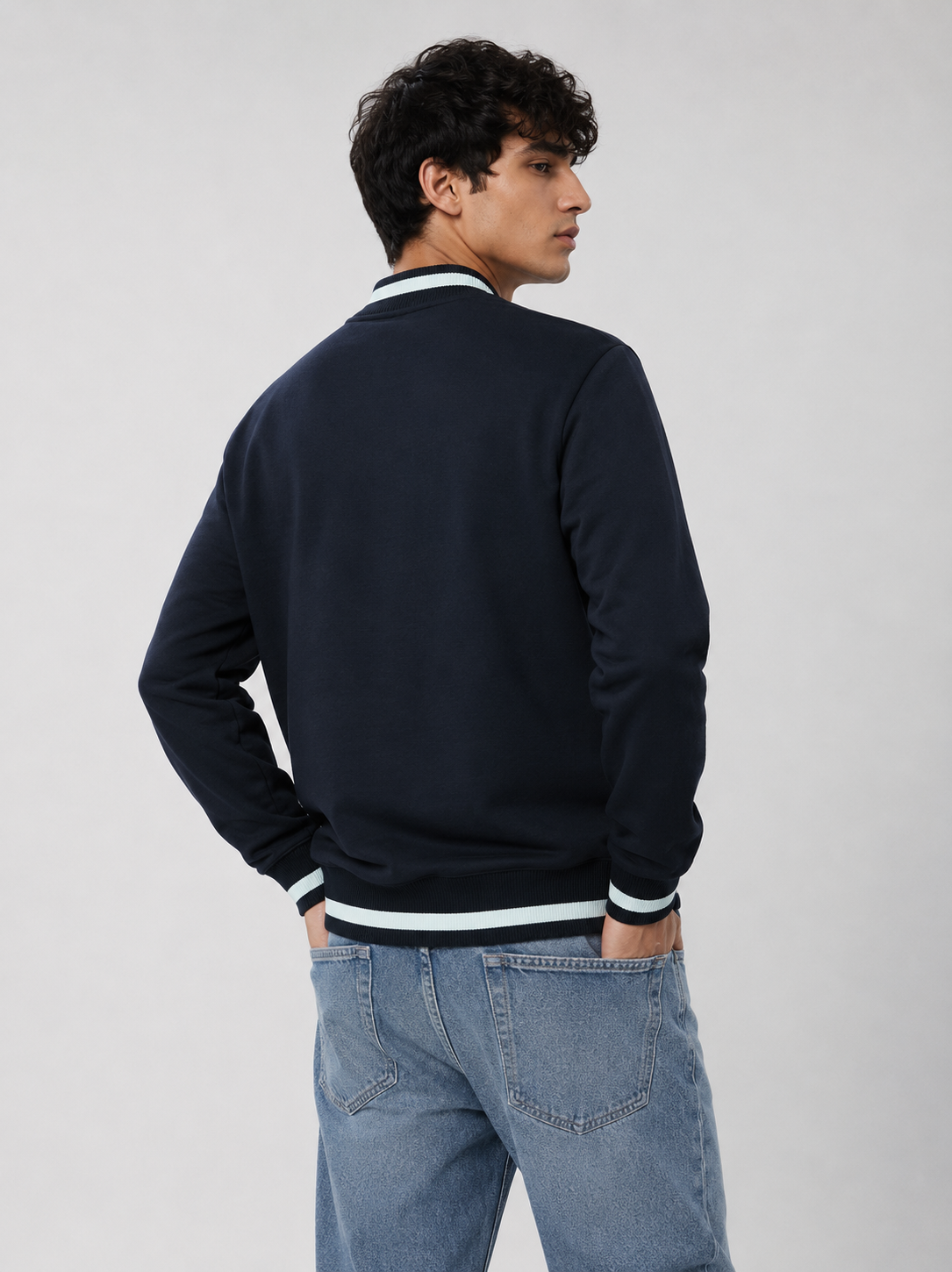 CONTRAST PIPING ZIP BOMBER JACKET