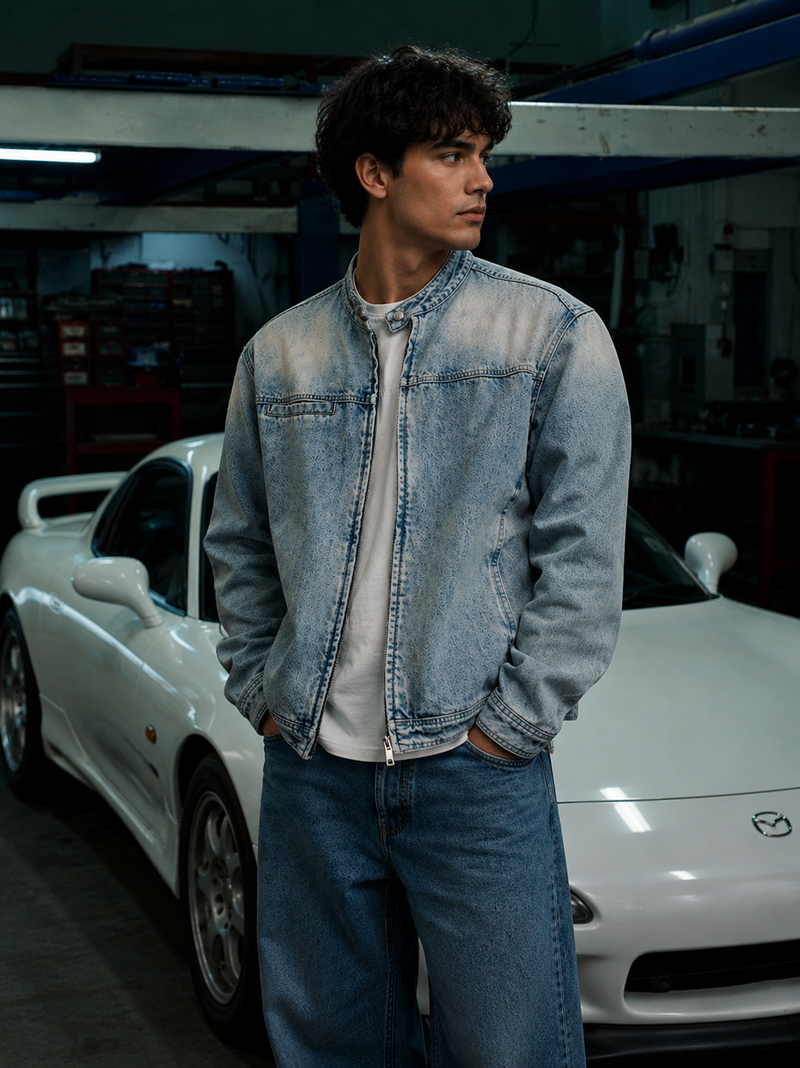VINTAGE WASH ZIP DENIM JACKET
