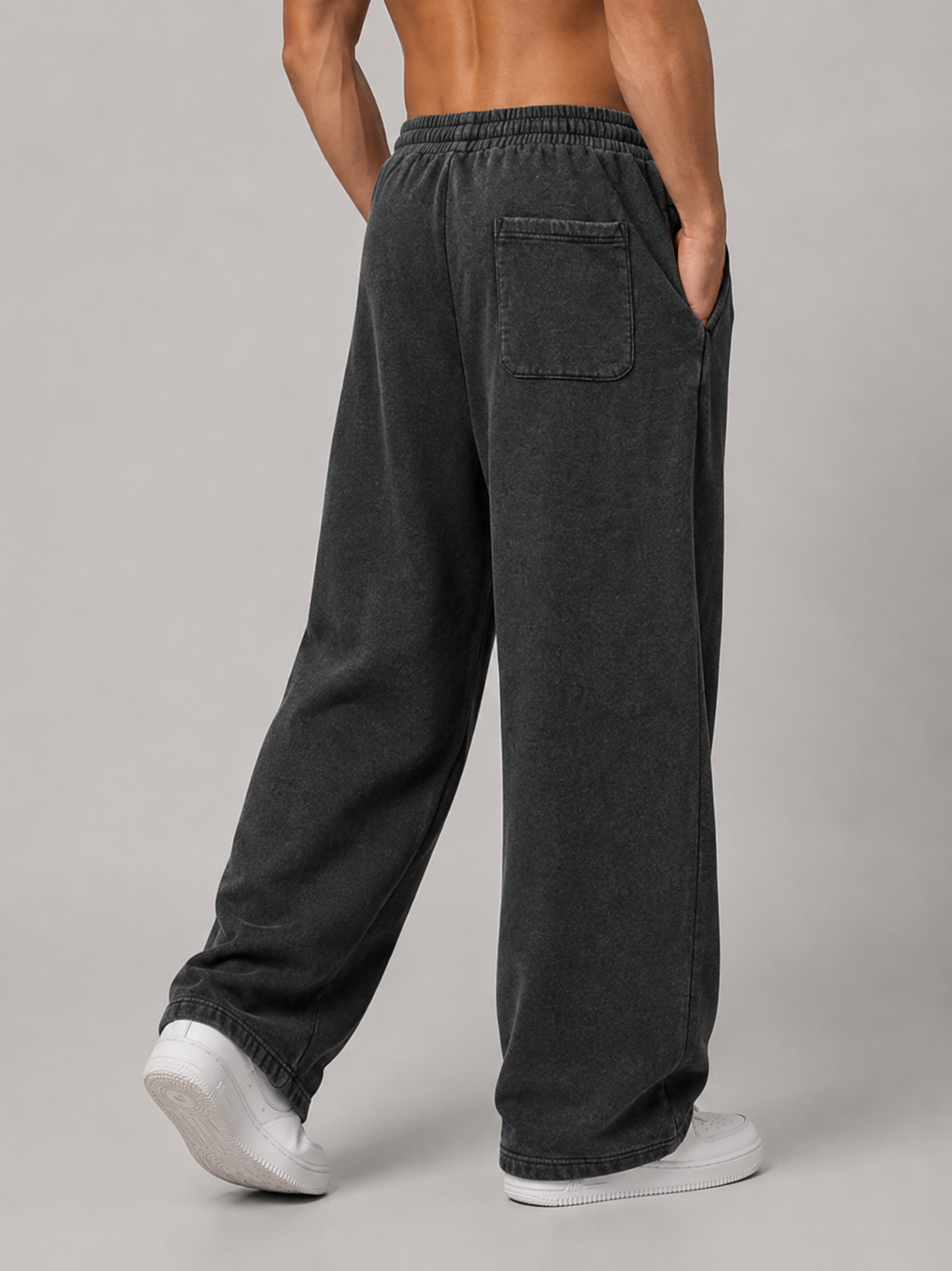 FRAYED ENZYME WASHED FLEECE SWEATPANTS