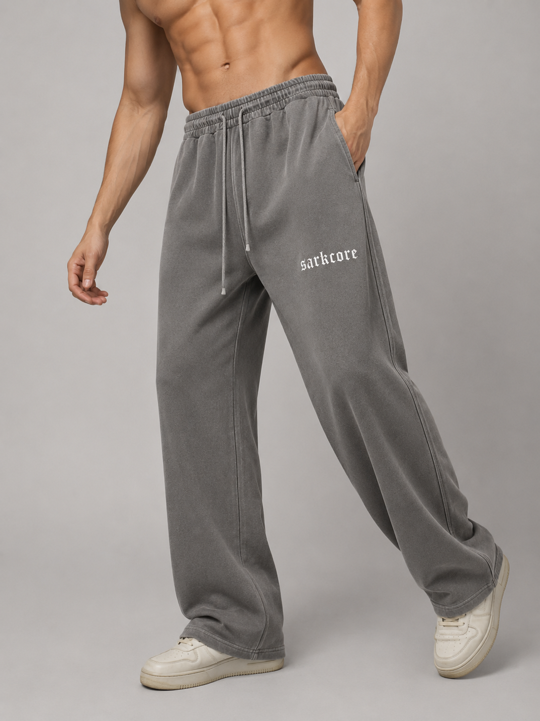 FRAYED ENZYME WASHED FLEECE SWEATPANTS