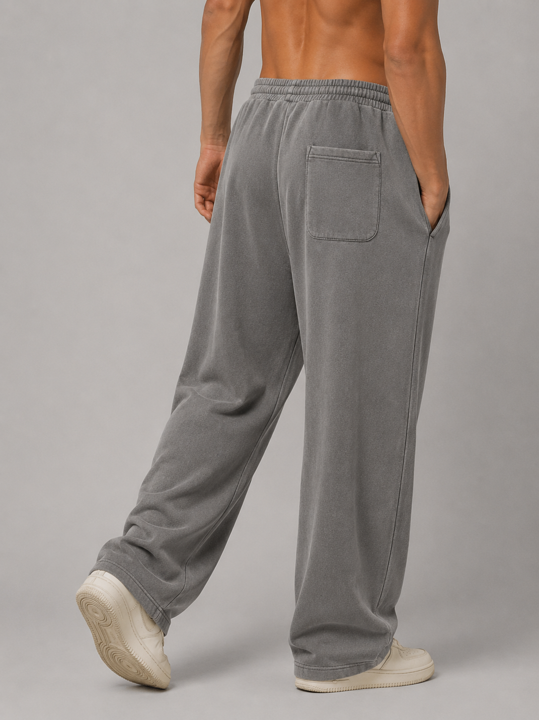 FRAYED ENZYME WASHED FLEECE SWEATPANTS